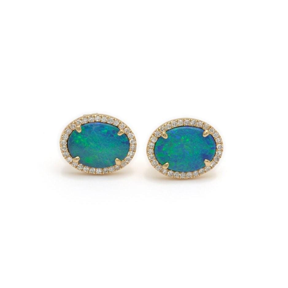 Bright Blue Opal Doublet Diamond Studs