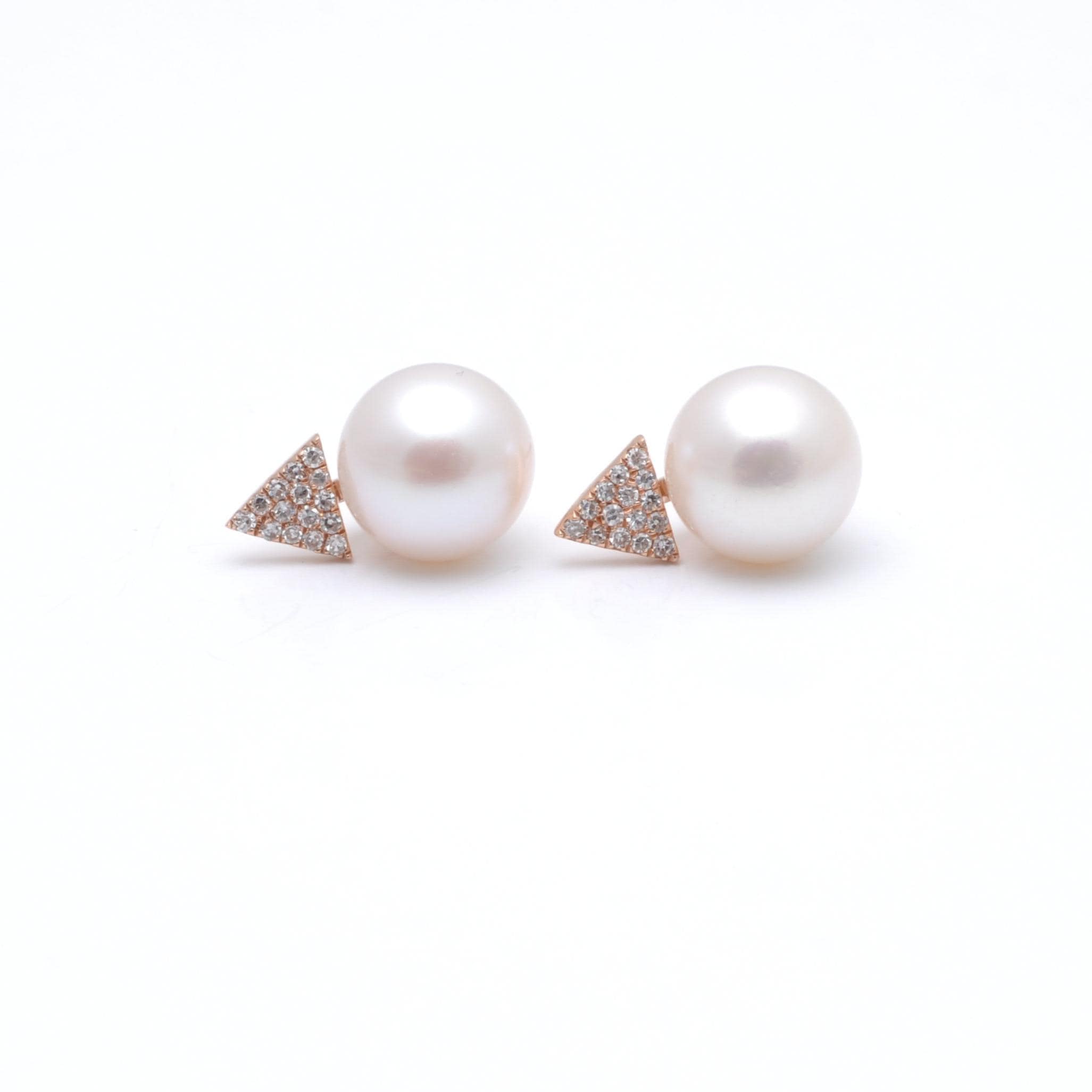 White Pearl Diamond Triangle Earrings