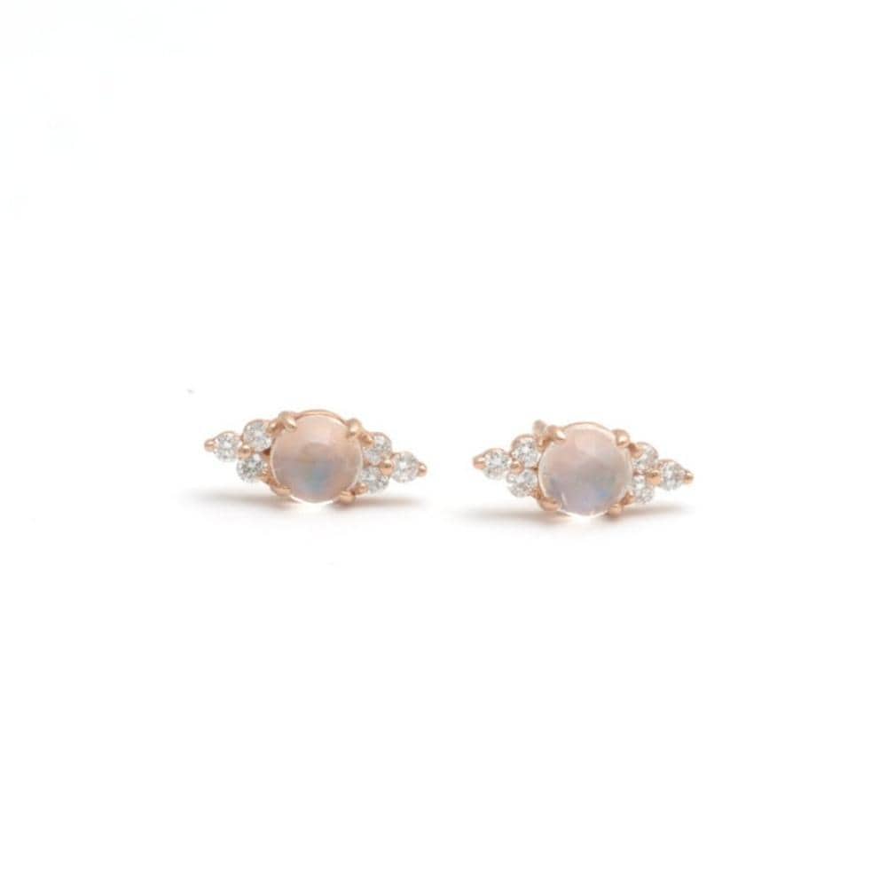 Moonstone Diamond Navette Shape Stud Earrings - Curated Los Angeles