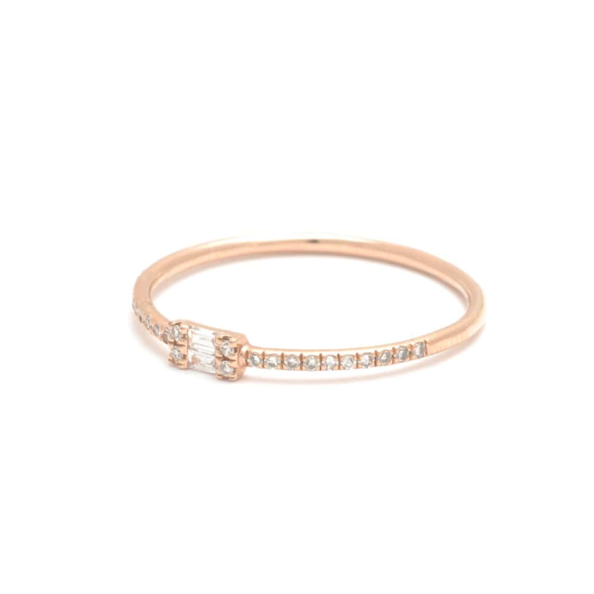 Double Baguette Pave Diamond Rose Gold Ring