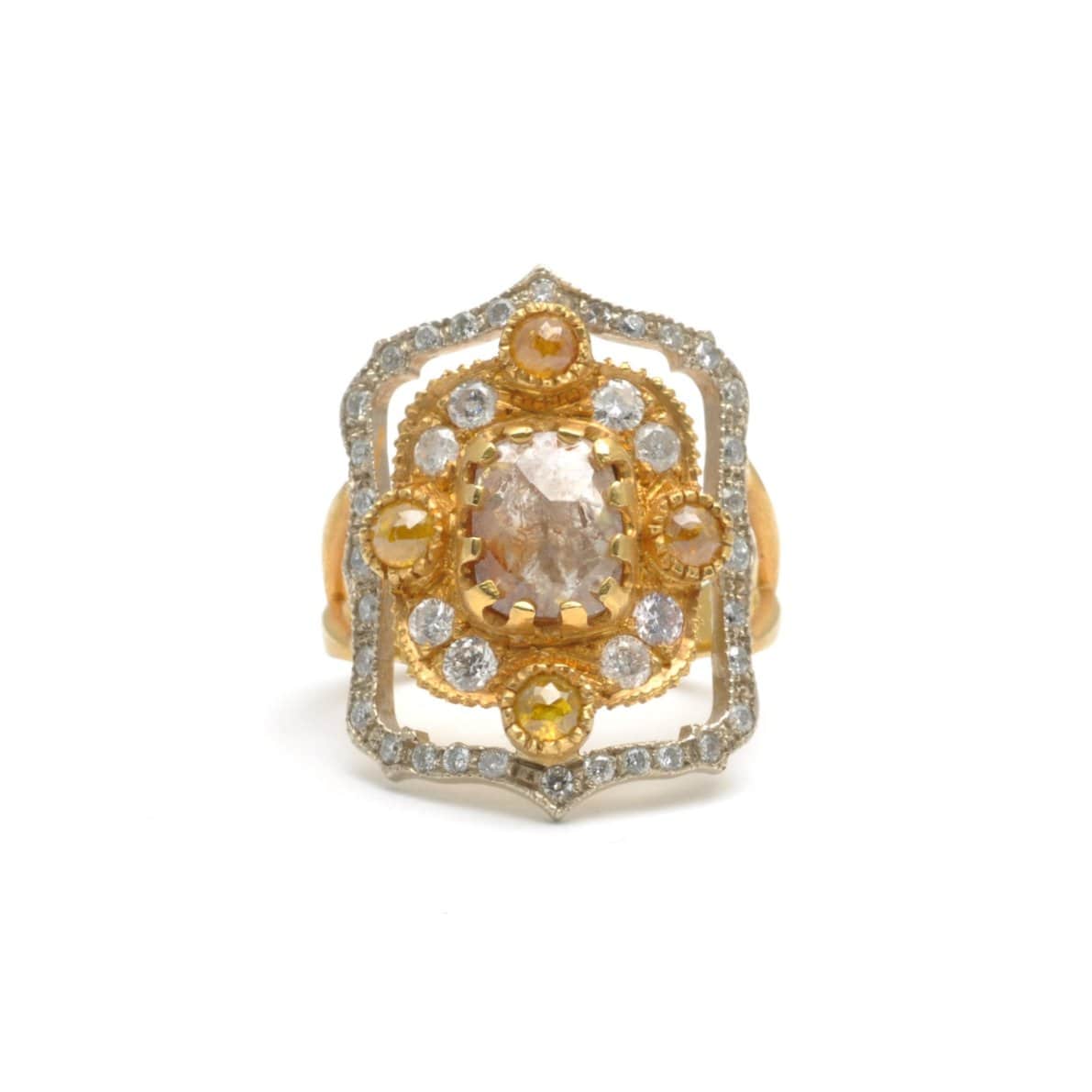 Rosecut Diamond with Pave Diamond Two-tone Gold Cocktail Ring