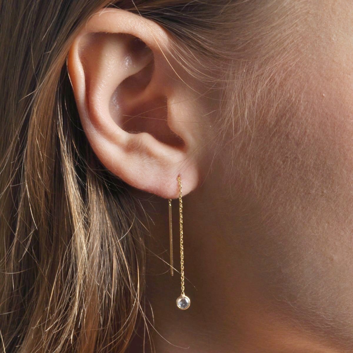 Diamond Threader Yellow Gold Drop Earrings