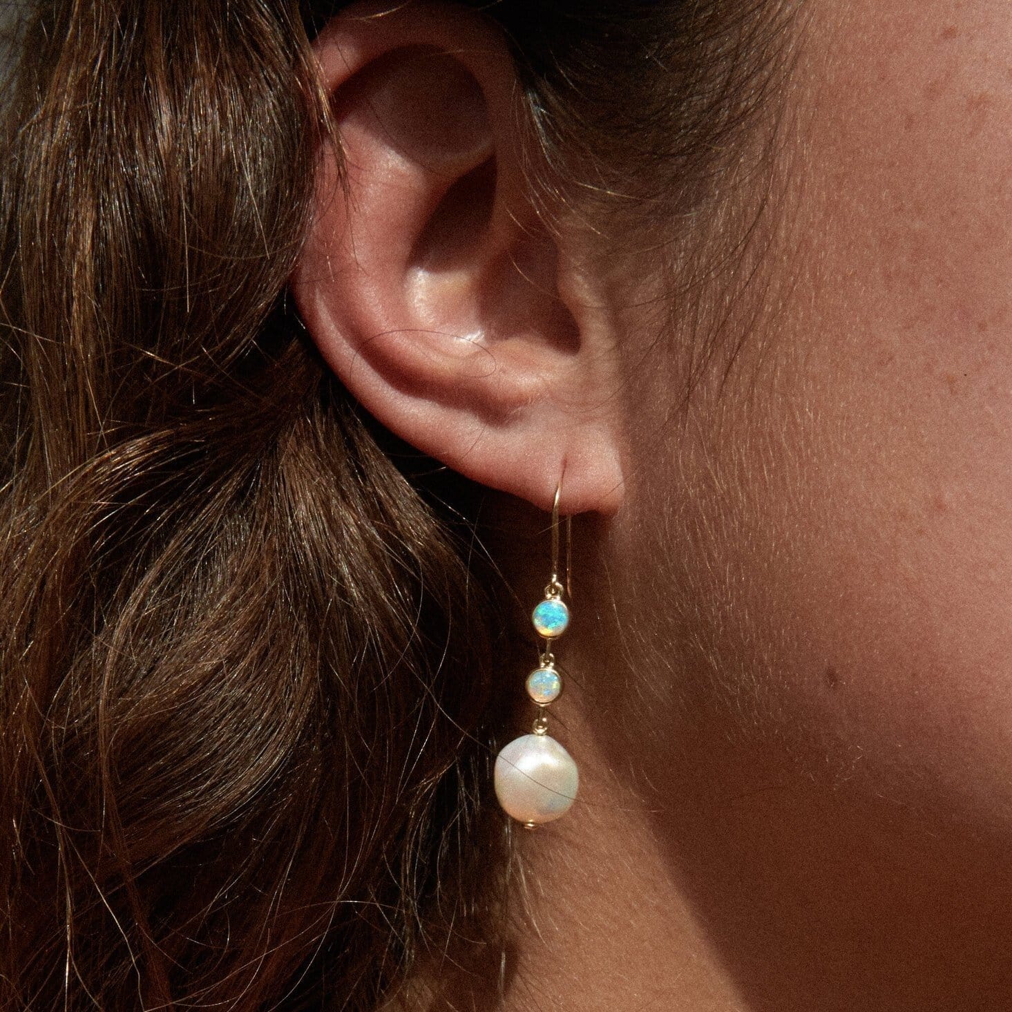 Opal and Pearl 14K Drop Earrings