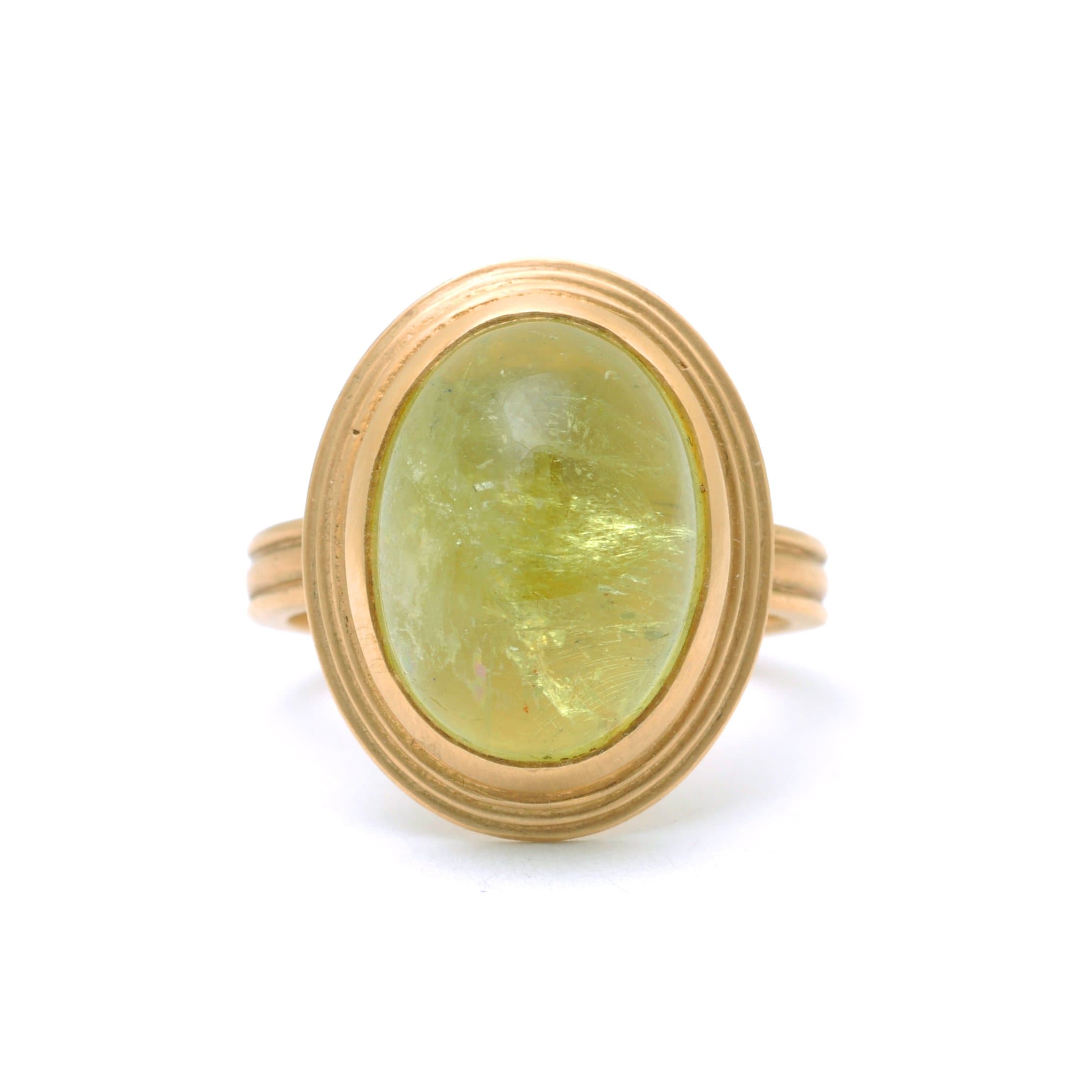 Cabochon Green Beryl Matte Yellow Gold Ring