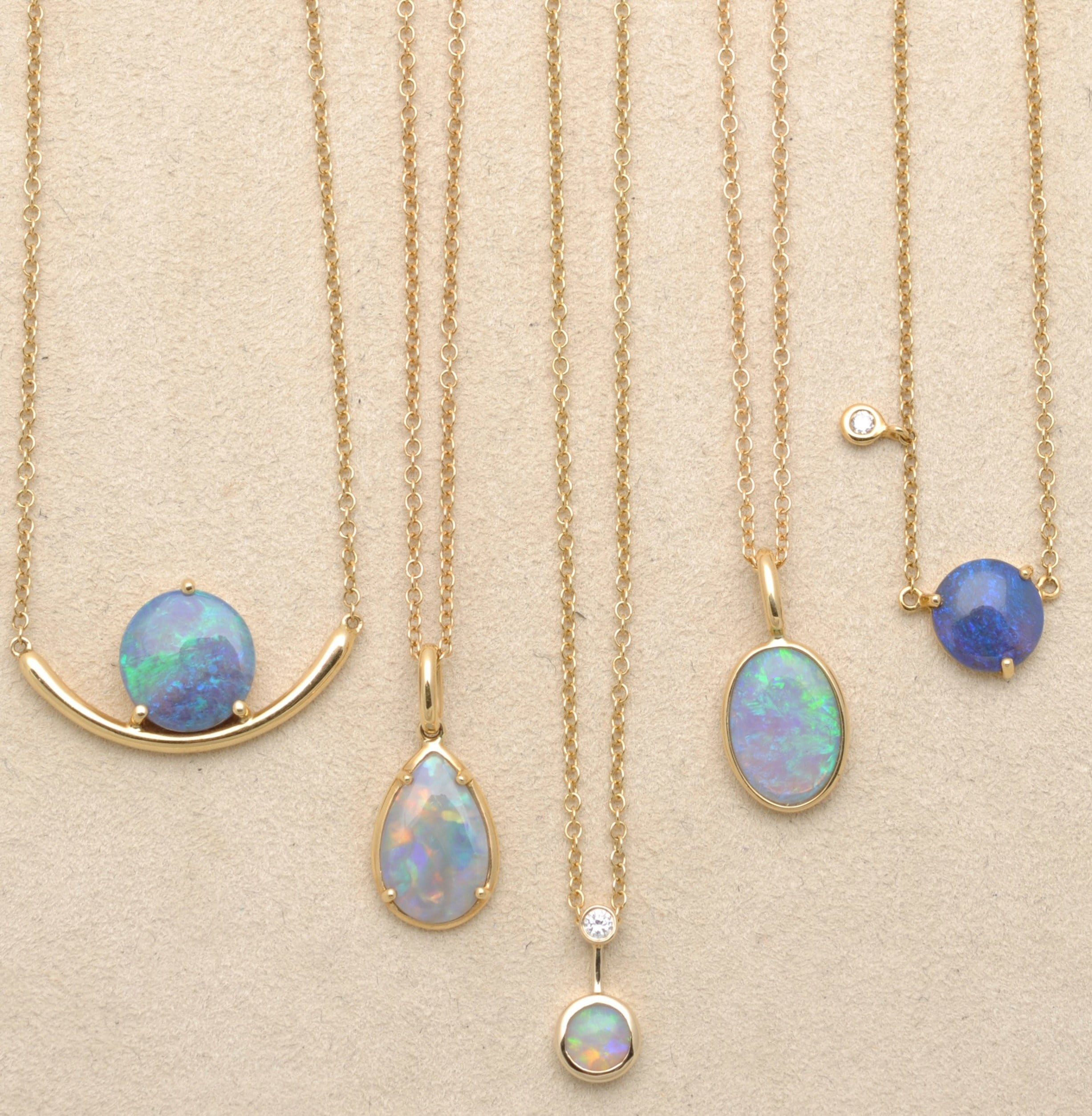 Round Opal and Diamond 14K Necklace