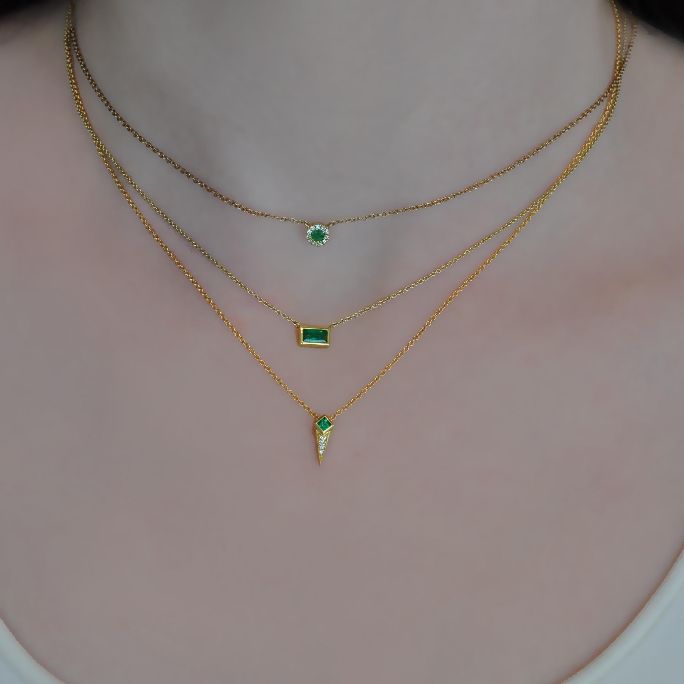 Emerald Diamond Gold Spike Necklace