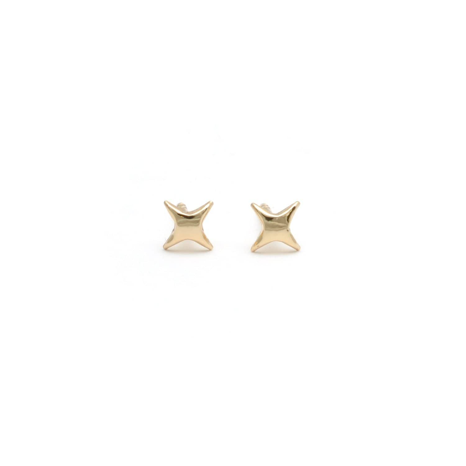 Four Point Yellow Gold Twinkling Star Studs