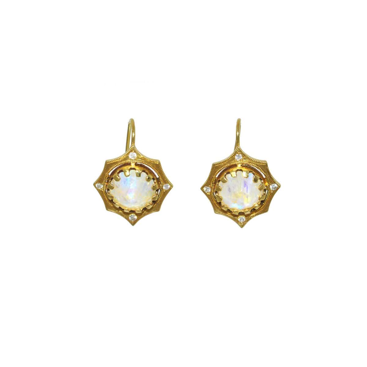 Diamond Moonstone Yellow Gold Earrings