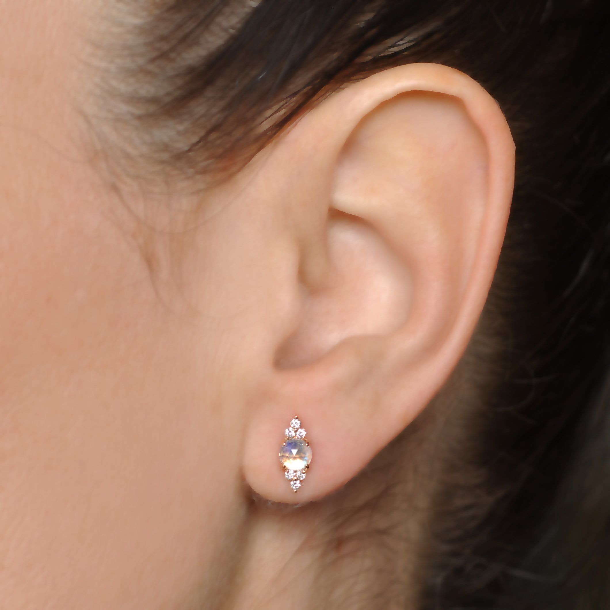 Moonstone Diamond Rose Gold Earrings