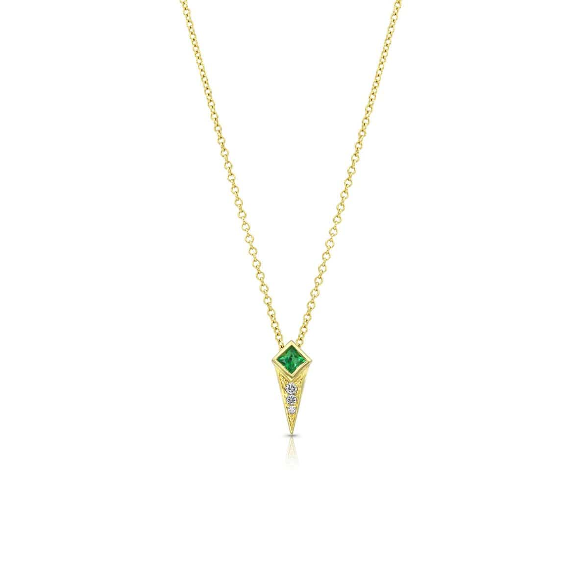 Emerald Diamond Gold Spike Necklace