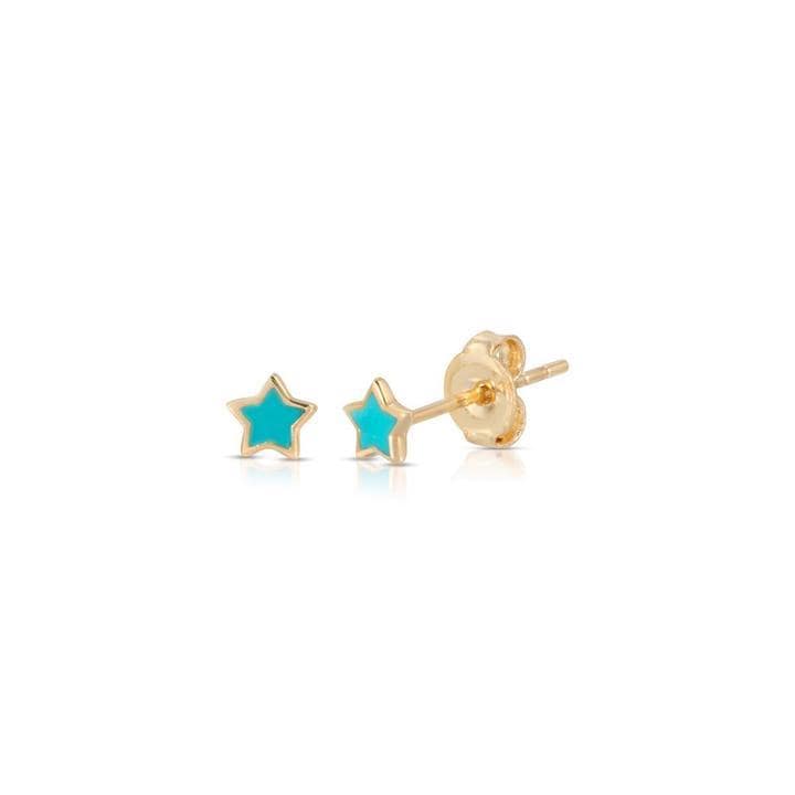 Pink and Blue Enamel Yellow Gold Star Studs