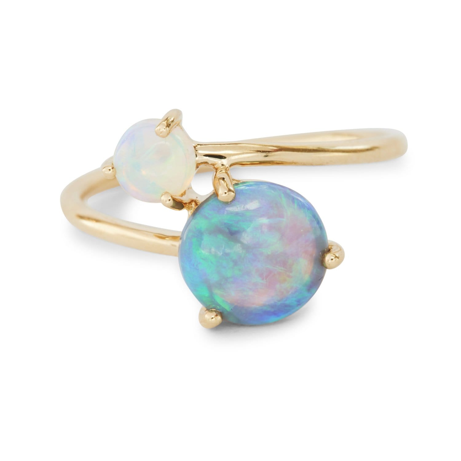 Double opal wrap ring from lightning ridge