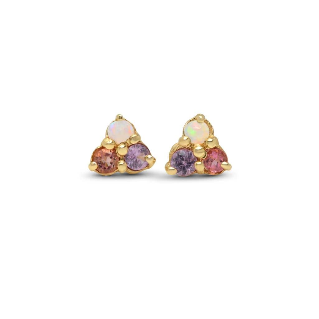 Opal Pink and Purple Sapphire Trio Cluster Earrings