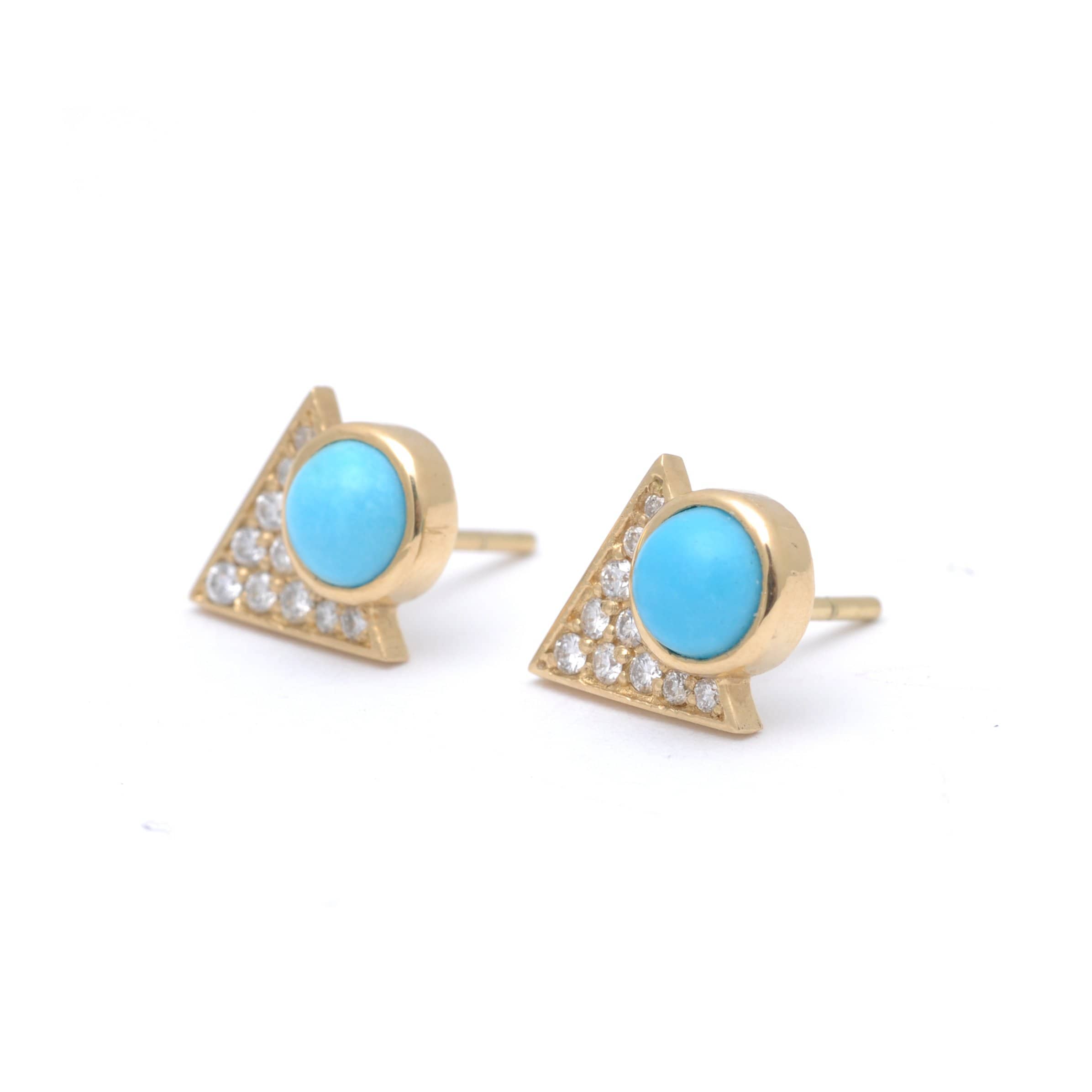 Turquoise Gold Pave Diamond Triangle Studs