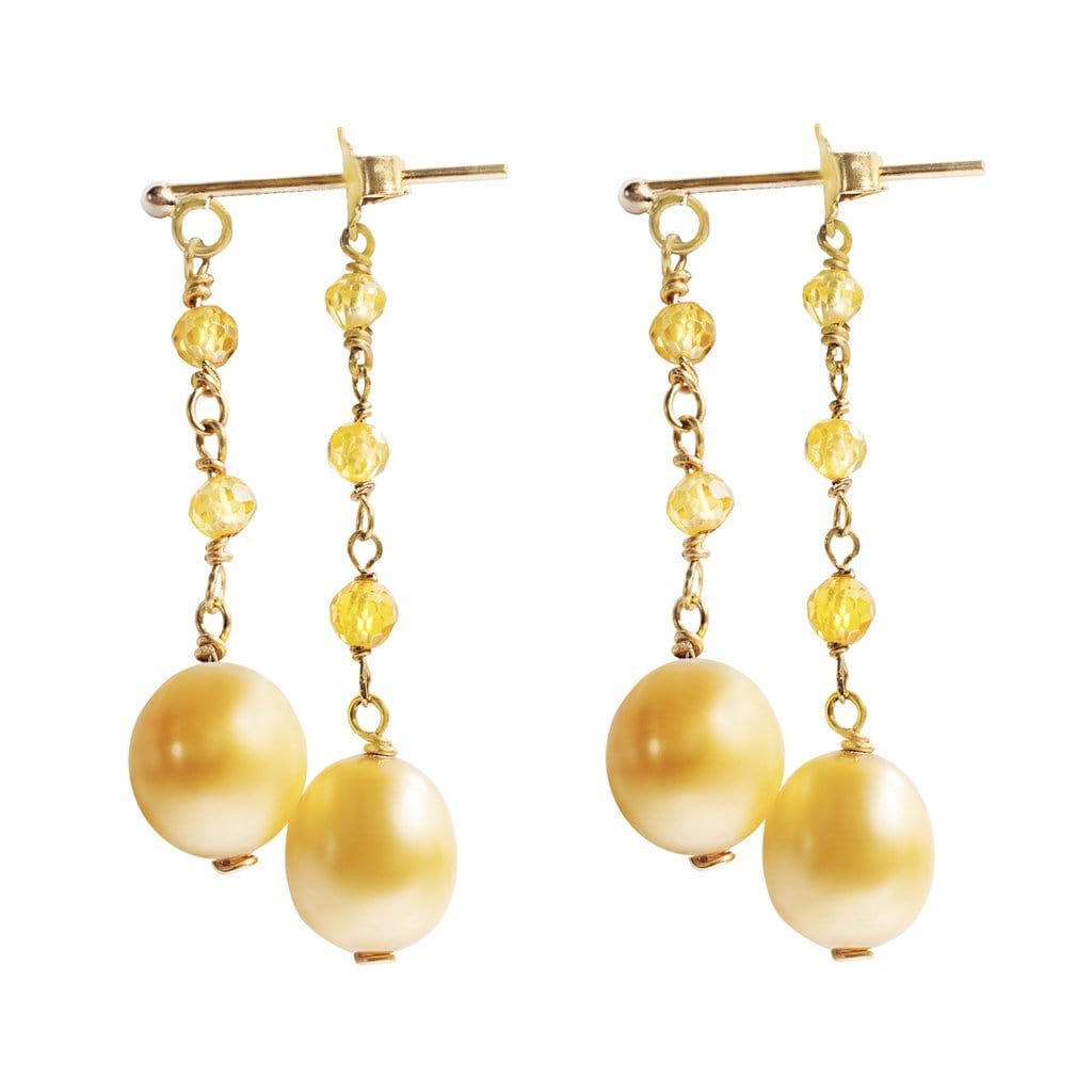 Tarrah gold pearl yellow sapphire earrings