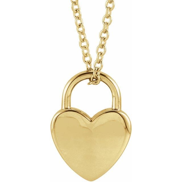 Curated Los Angeles 14K Yellow Gold Engravable Heart Lock 16-18 Necklace