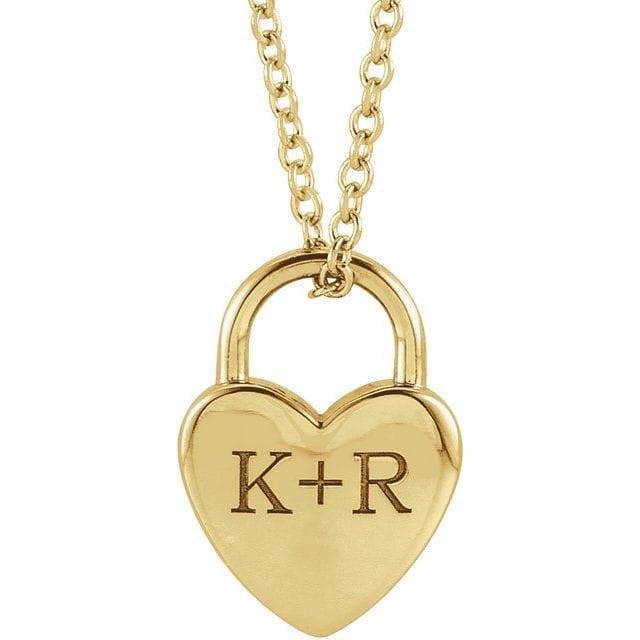 Curated Los Angeles 14K Yellow Gold Engravable Heart Lock 16-18 Necklace