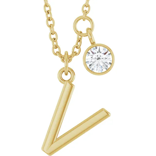 Stuller V 14K Yellow Gold Initial Lab-Grown Diamond 16-18 Necklace