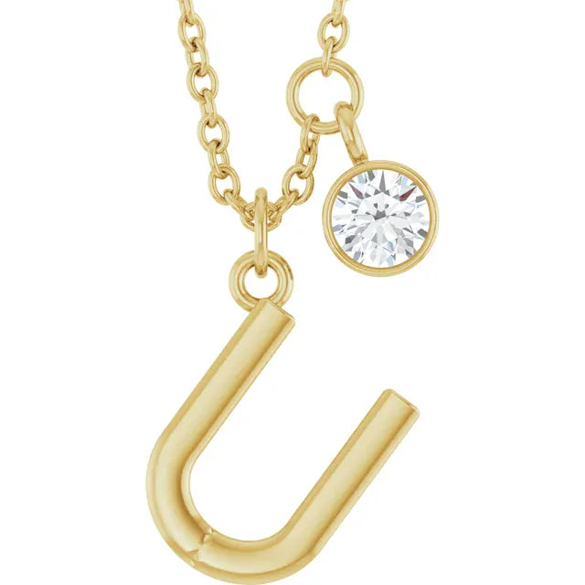 Stuller U 14K Yellow Gold Initial Lab-Grown Diamond 16-18 Necklace