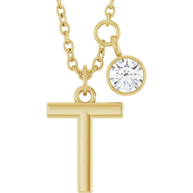 Stuller T 14K Yellow Gold Initial Lab-Grown Diamond 16-18 Necklace