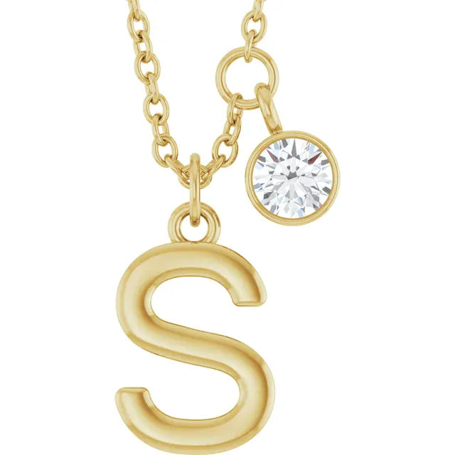 Stuller S 14K Yellow Gold Initial Lab-Grown Diamond 16-18 Necklace