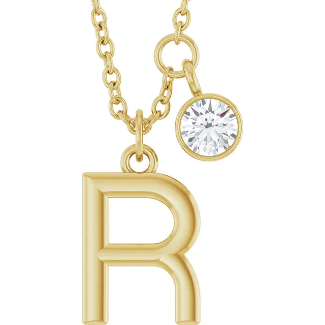 Stuller R 14K Yellow Gold Initial Lab-Grown Diamond 16-18 Necklace