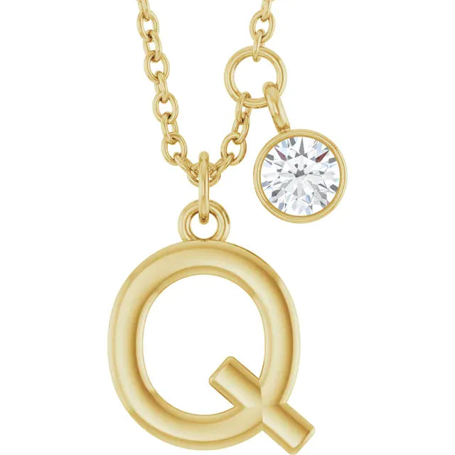 Stuller Q 14K Yellow Gold Initial Lab-Grown Diamond 16-18 Necklace