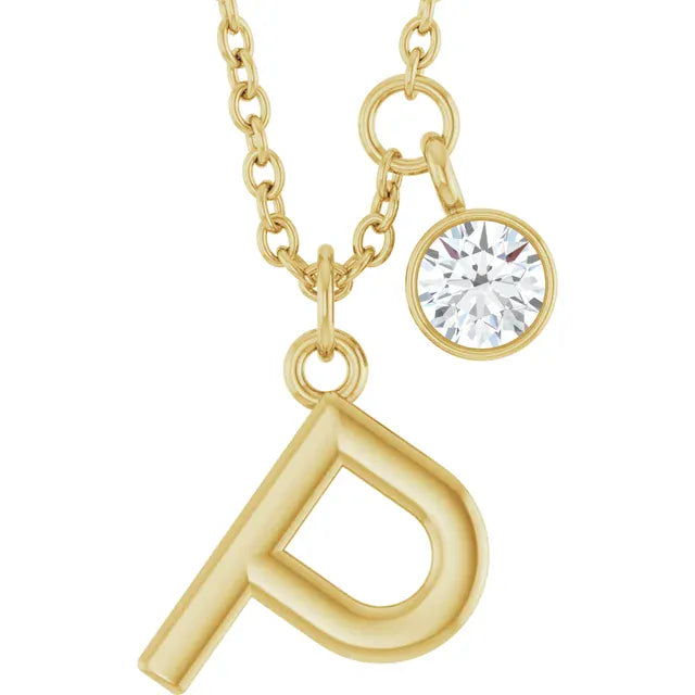 Stuller P 14K Yellow Gold Initial Lab-Grown Diamond 16-18 Necklace