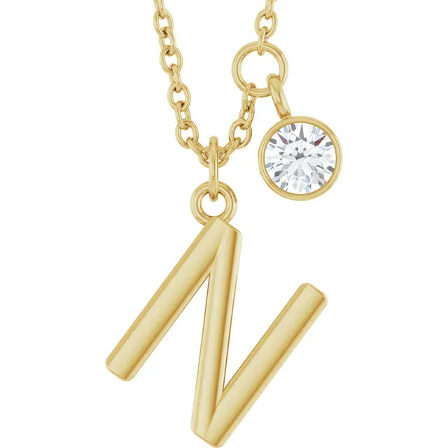 Stuller N 14K Yellow Gold Initial Lab-Grown Diamond 16-18 Necklace