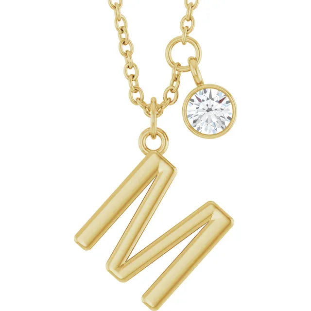 Stuller M 14K Yellow Gold Initial Lab-Grown Diamond 16-18 Necklace