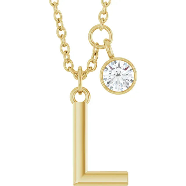 Stuller L 14K Yellow Gold Initial Lab-Grown Diamond 16-18 Necklace