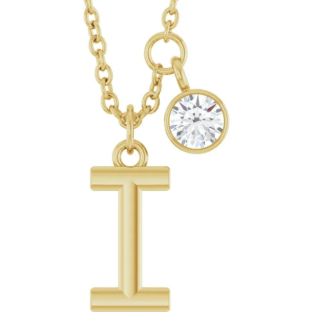 Stuller I 14K Yellow Gold Initial Lab-Grown Diamond 16-18 Necklace