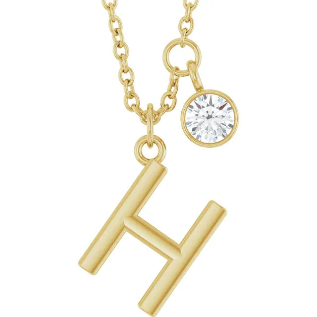 Stuller H 14K Yellow Gold Initial Lab-Grown Diamond 16-18 Necklace
