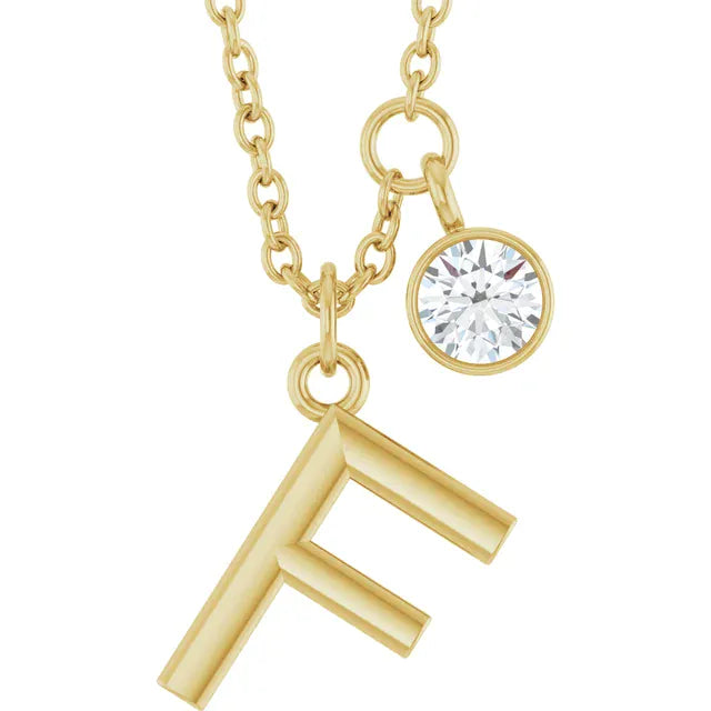 Stuller F 14K Yellow Gold Initial Lab-Grown Diamond 16-18 Necklace