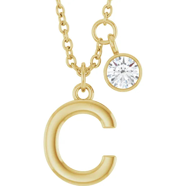 Stuller C 14K Yellow Gold Initial Lab-Grown Diamond 16-18 Necklace