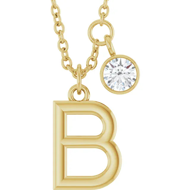 Stuller B 14K Yellow Gold Initial Lab-Grown Diamond 16-18 Necklace