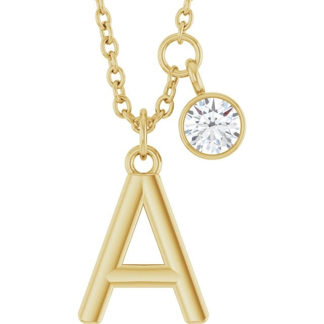 Stuller A 14K Yellow Gold Initial Lab-Grown Diamond 16-18 Necklace
