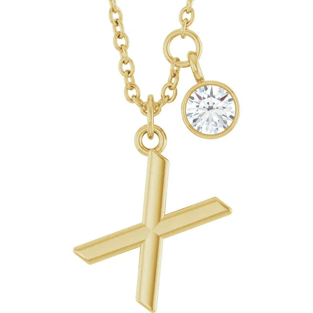 Stuller X 14K Yellow Gold Initial Lab-Grown Diamond 16-18 Necklace