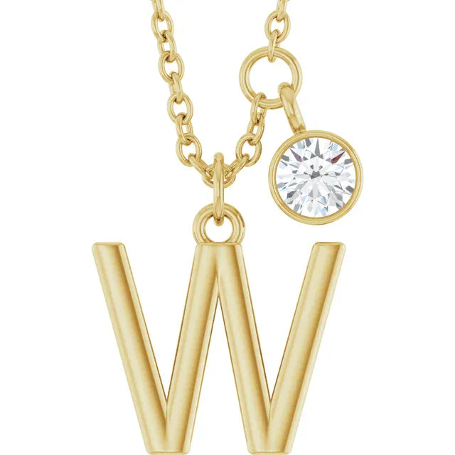 Stuller W 14K Yellow Gold Initial Lab-Grown Diamond 16-18 Necklace