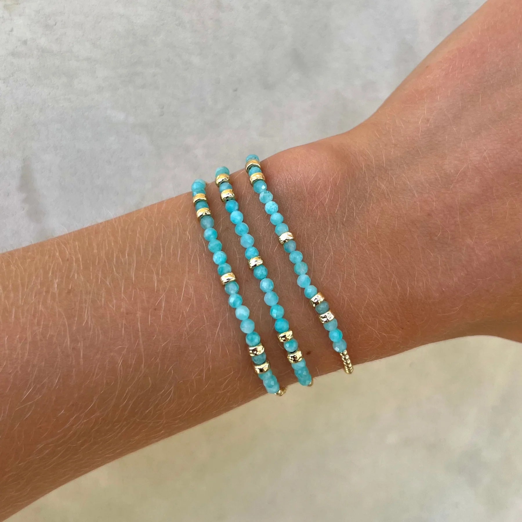 2mm Amazonite Bracelet with Hammered Rondelles