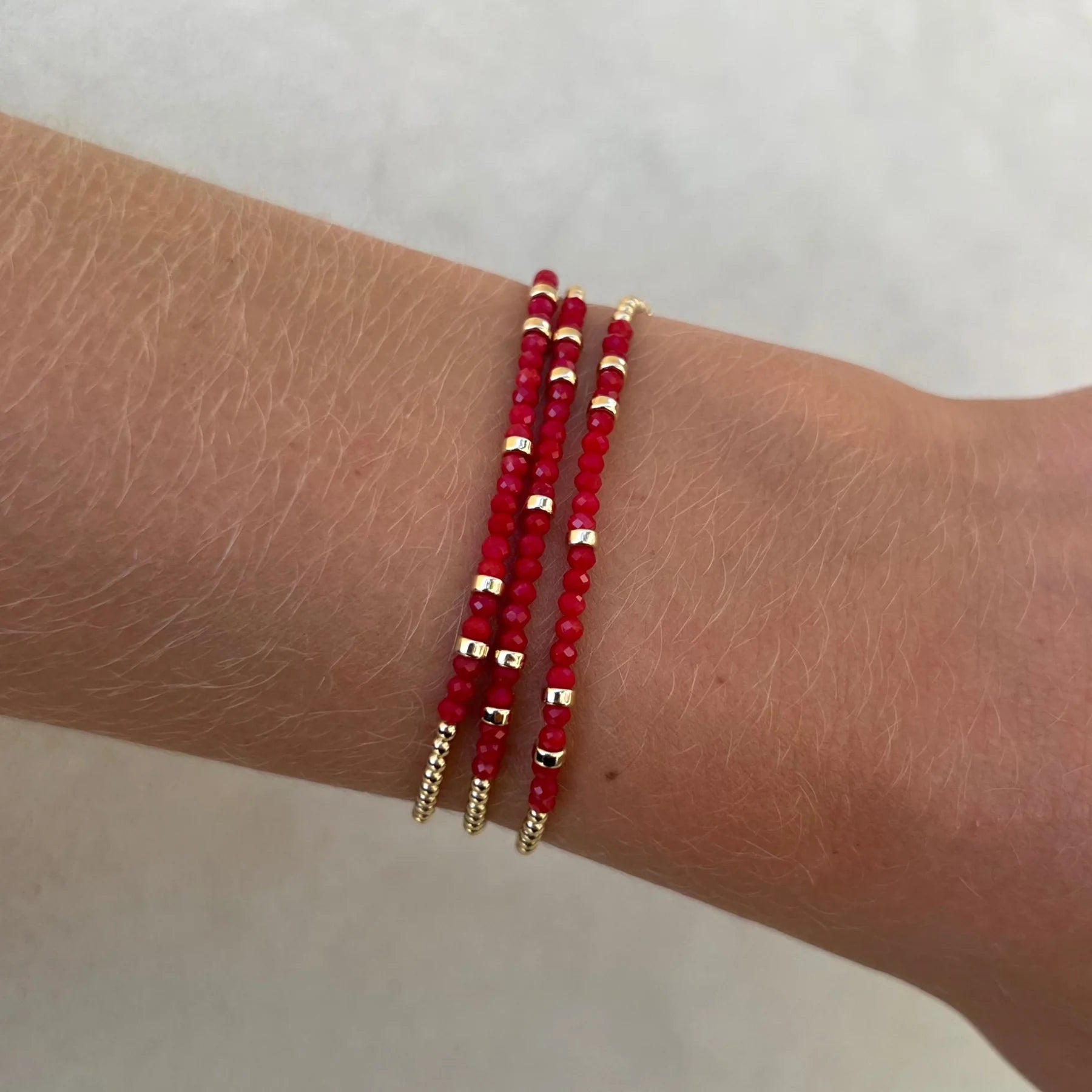 2mm Coral Bracelet with Hammered Rondelles