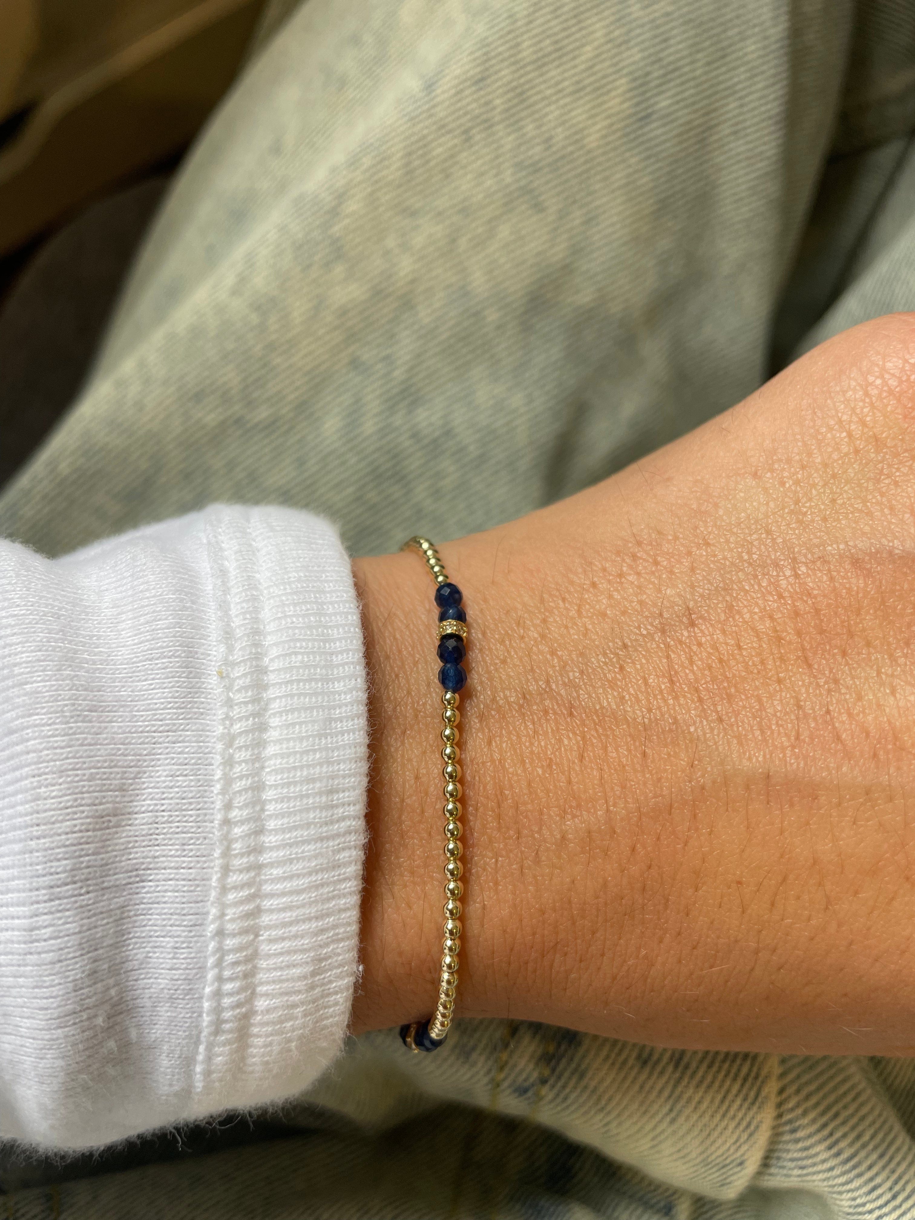 Karen Lazar Design 2MM Signature Bracelet with Blue Sapphire and 14K Diamond Rondelles
