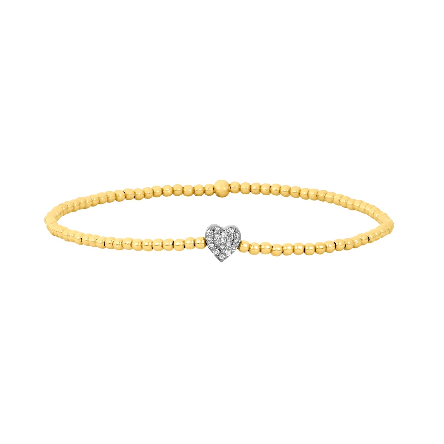 Diamond Heart Oxidized 2mm Yellow Gold Bead Bracelet