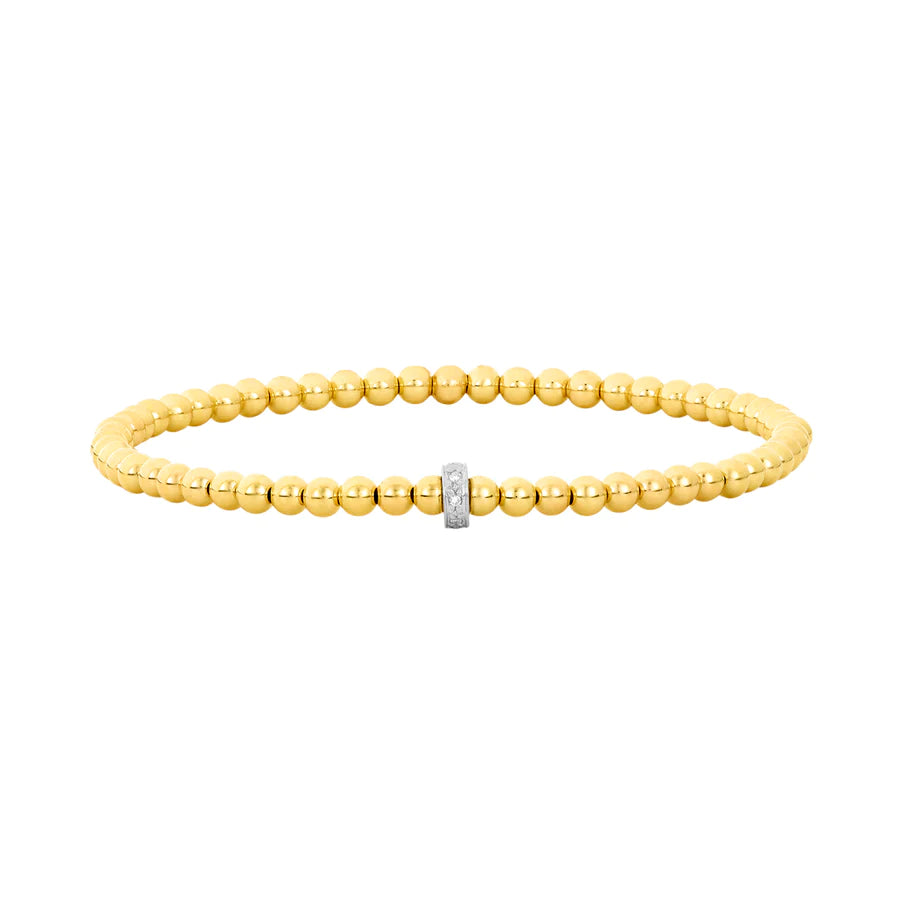 3mm Diamond Rondelle Yellow Gold Round Bead Bracelet