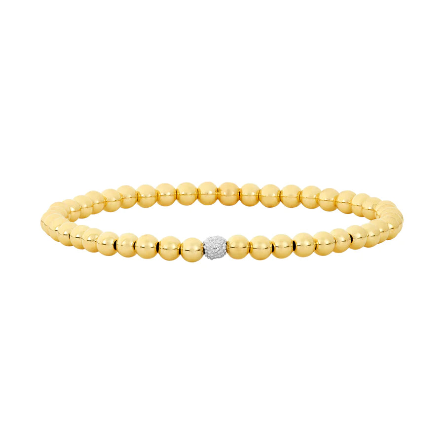 4mm Diamond Bead Yellow Gold Stacking Bracelet