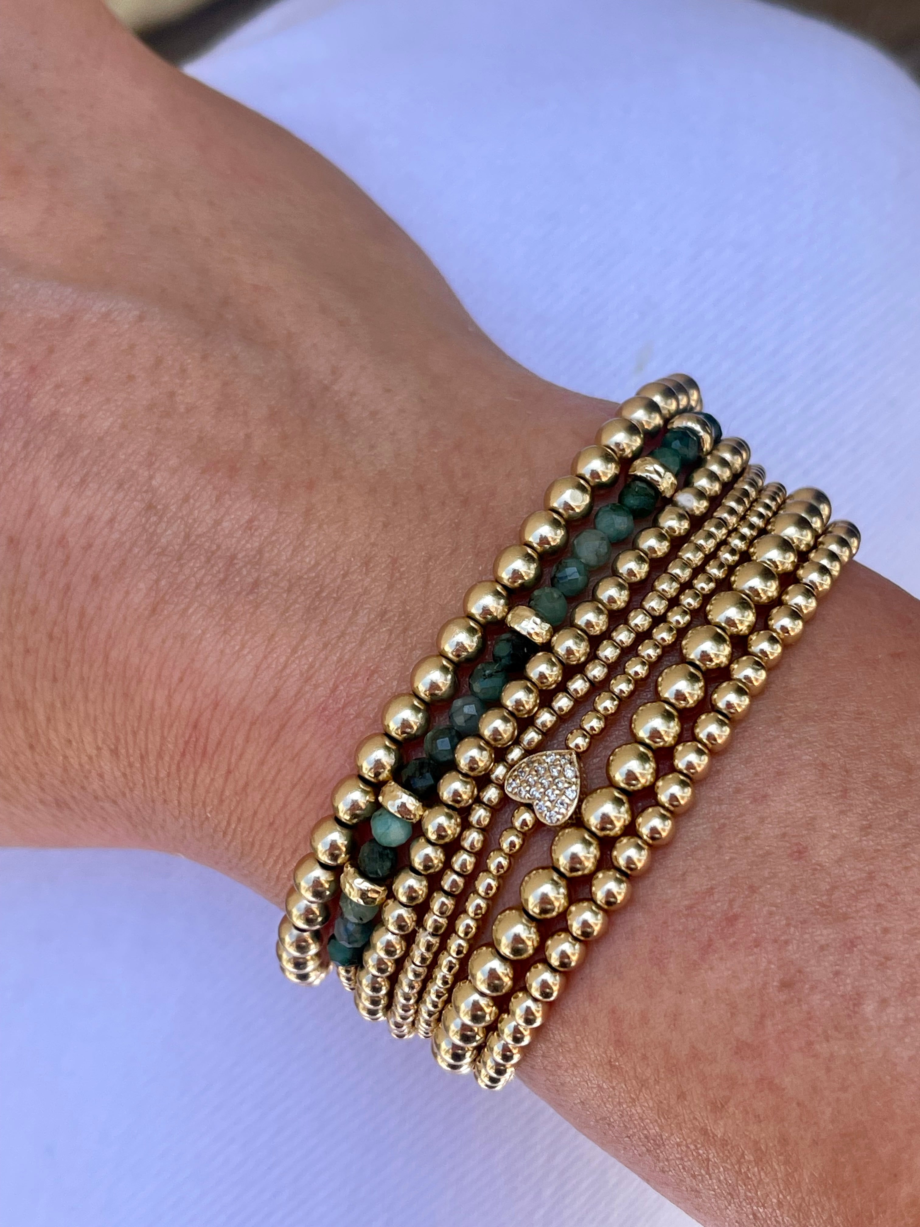 2MM Signature Bracelet with 14K Pave Diamond Heart Bead