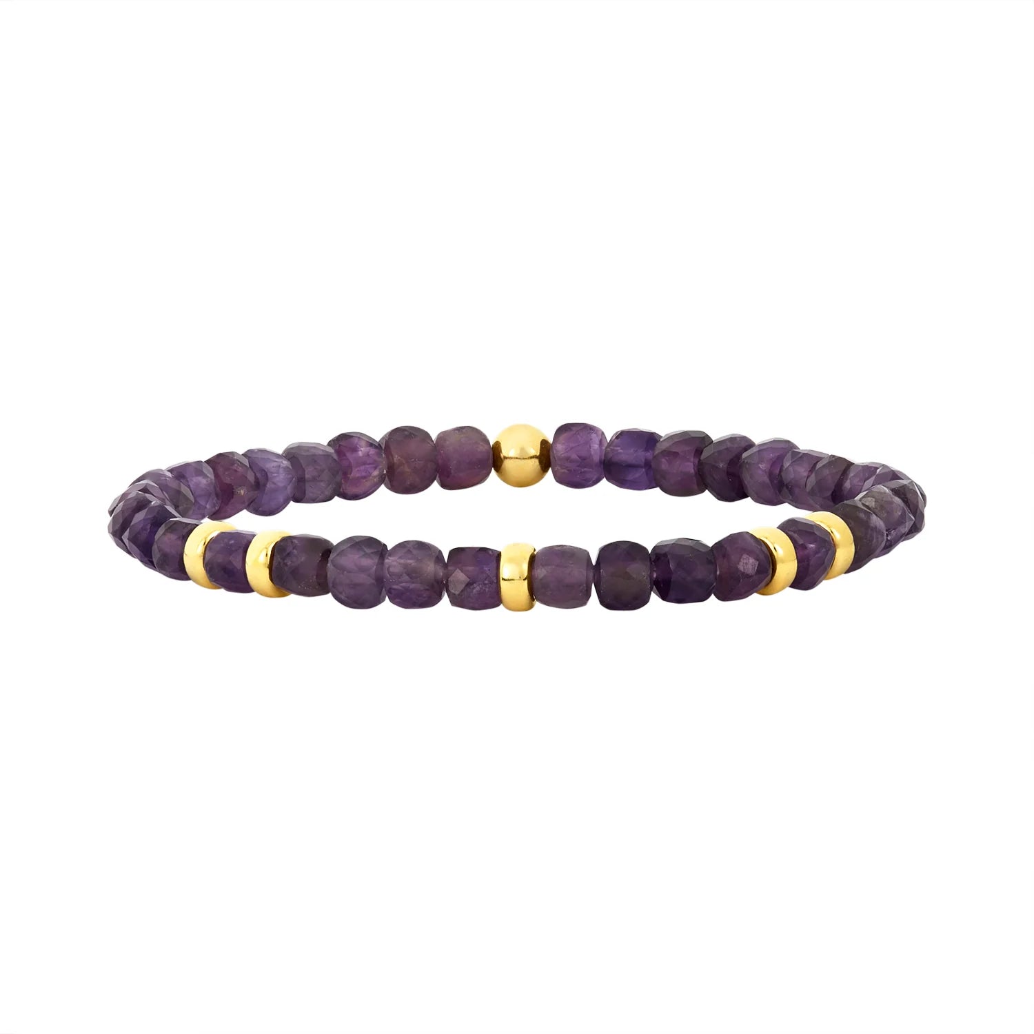 5mm Amethyst and Gold Rondelle Pattern Bead Bracelet