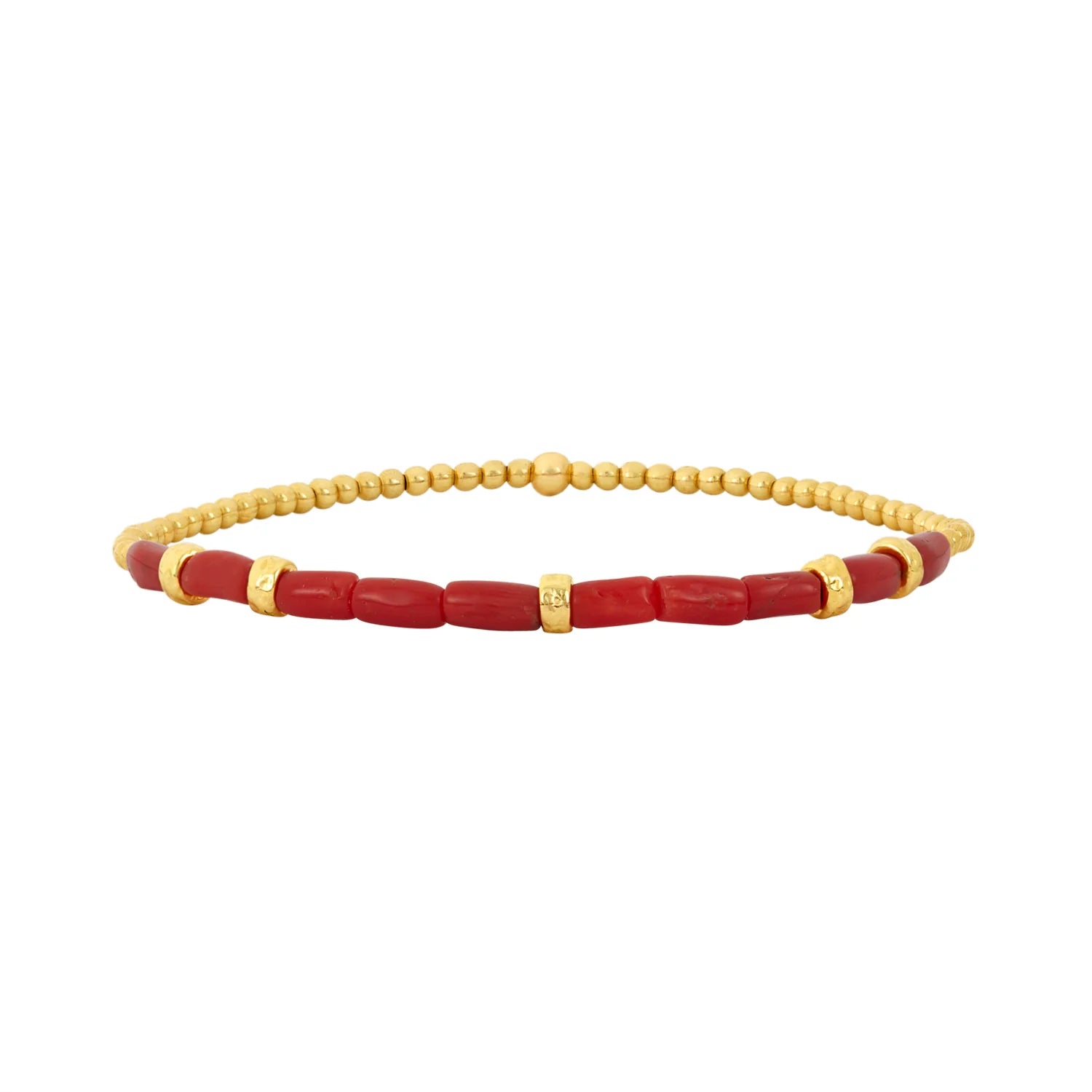 2mm Barrel Coral Bracelet with Hammered Rondelles