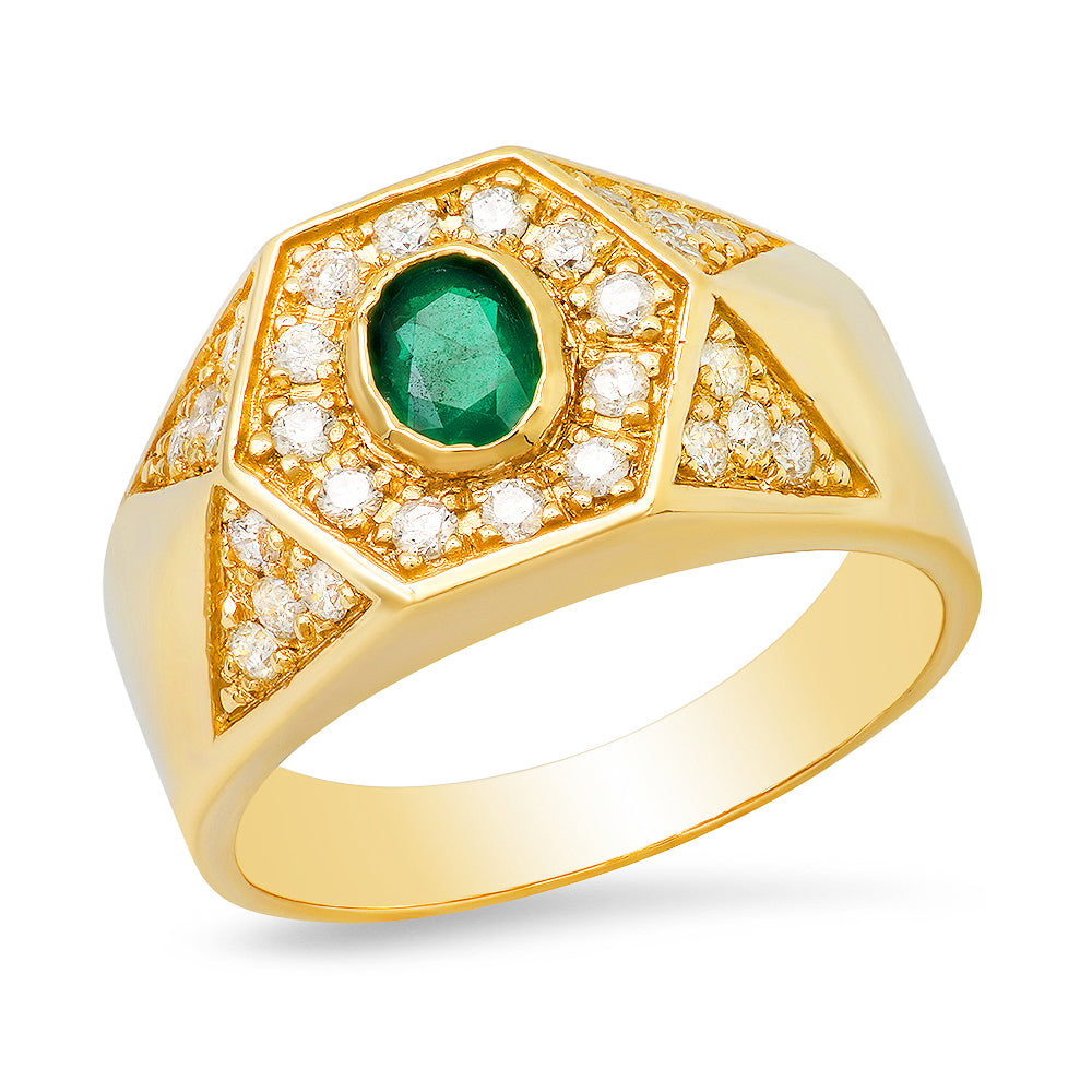 Emerald and Diamond Hexagon Ring