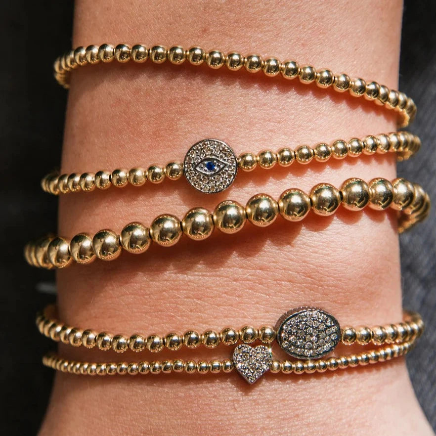 3mm Yellow Gold Oxidized Diamond Evil Eye Charm Bracelet